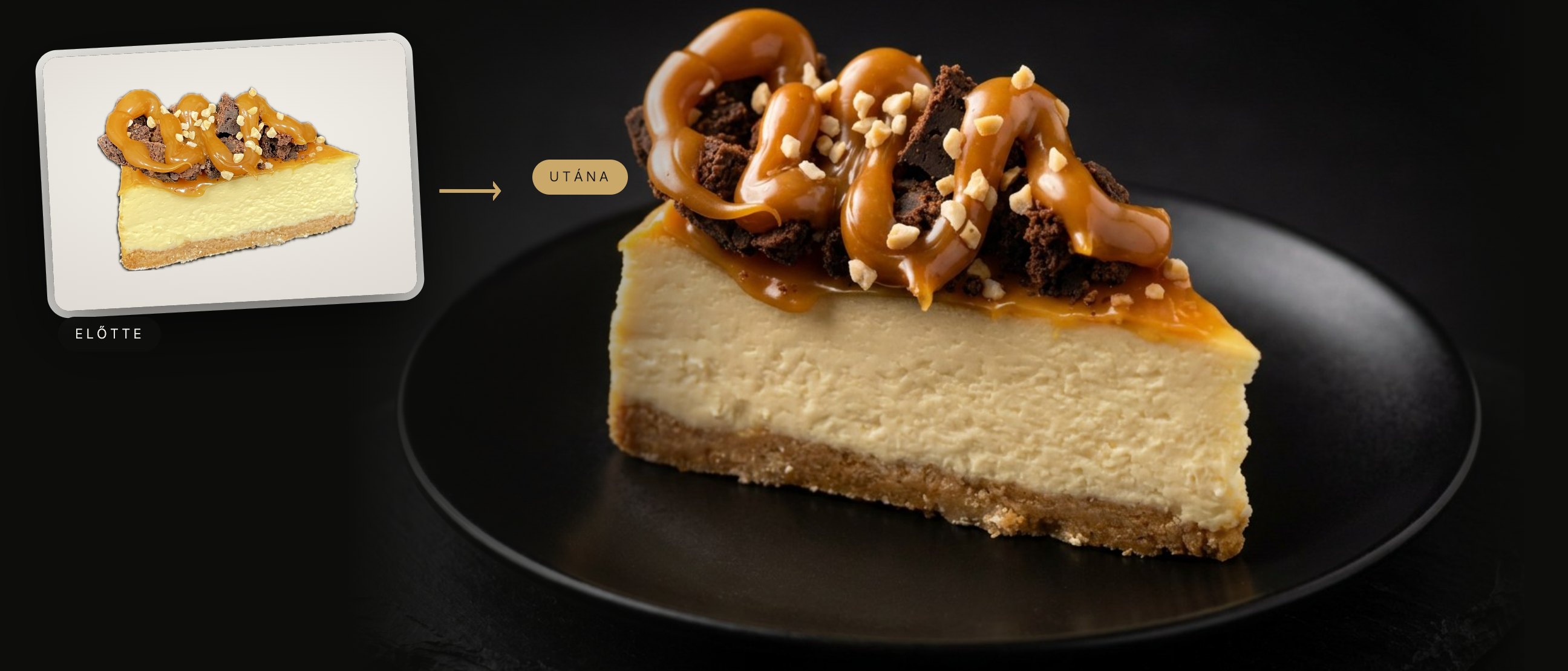 Karamellás sajttorta: a cukrászda saját fotója és a belőle készült stúdióminőségű ételfotó